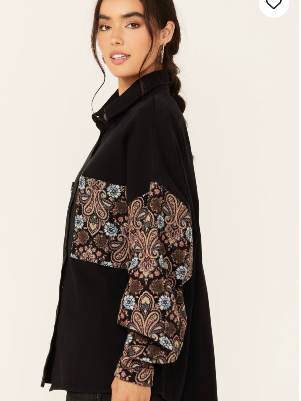 🪻POL Women’s Black Floral Paisley Tapestry Jacket Shacket Cottagecore - Size L - Picture 2 of 7